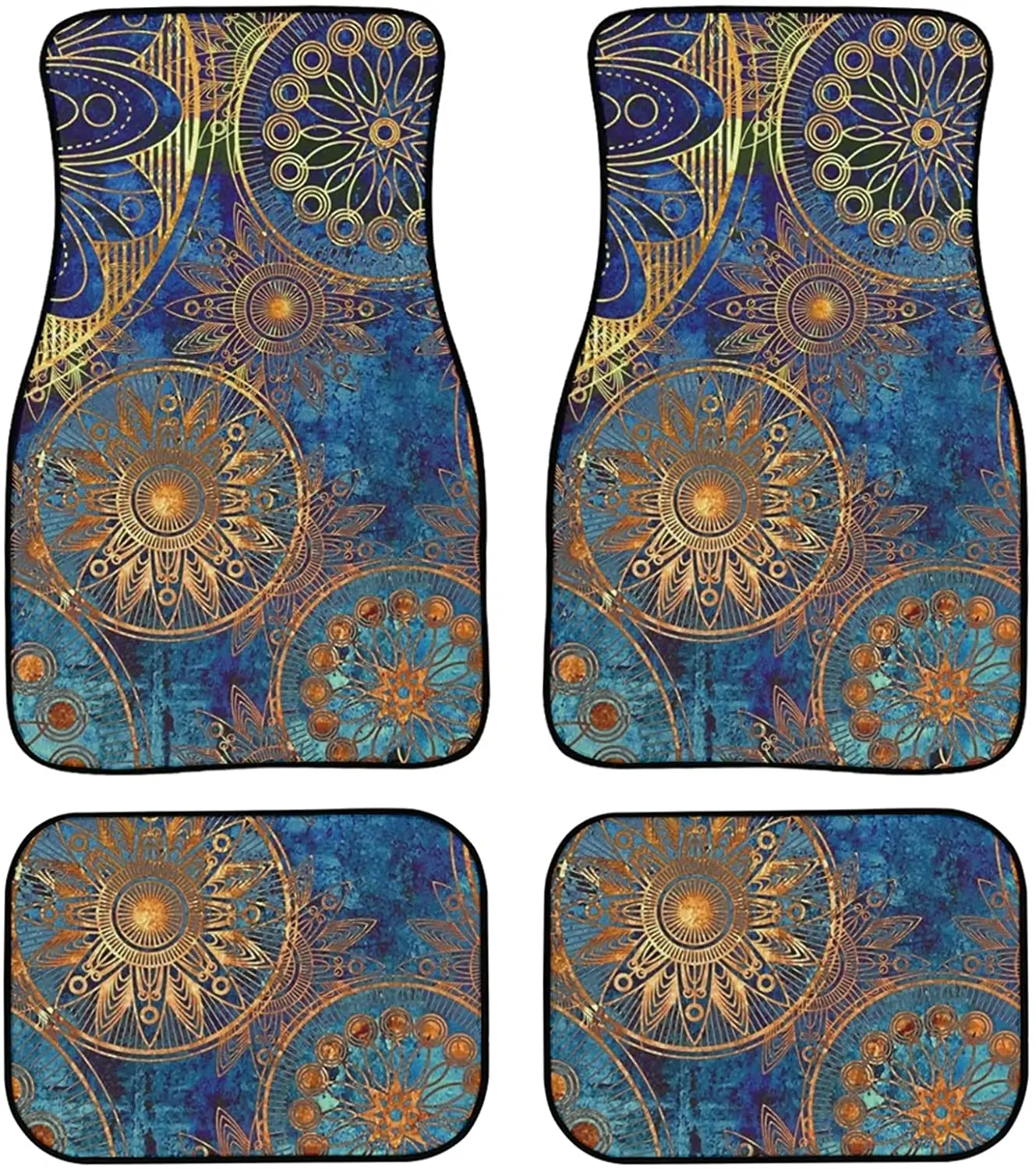 Coloranimal Mandala Sun Moon Front & Rear Car Floor Mats for Cats Boho Floral Print 4 Piece Heavy Duty Automotive Liners Floor M