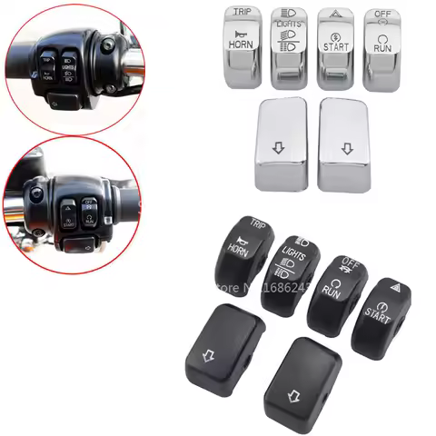 Motorcycle Black 6PCS Switch Cap Hand Control Switch Button Cover Fit For Harley Softail Dyna Sportster 1200 883 Touring