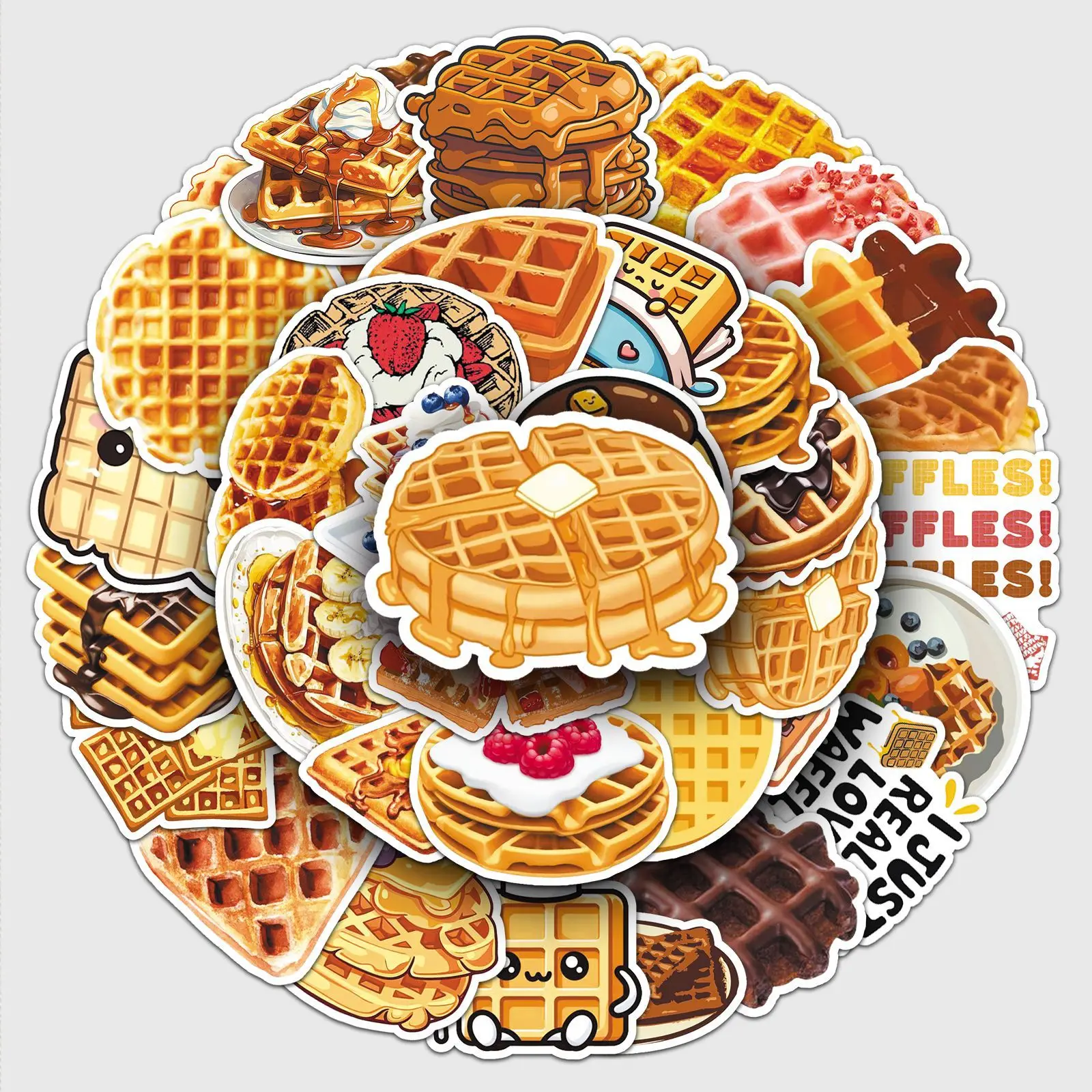 

10/50PCS Cartoon Waffle Sticker Dessert Gourmet Cookie Graffiti Sticker Cute Funny Decorative Water Cup Mobile Phone Case
