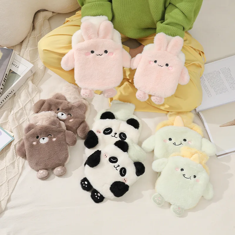 Cartoon Plush Hot Water Bottles PVC Hand Warmer Foot Belly Hot Water Bag Water Filling Explosion-proof Warmer for Women Period