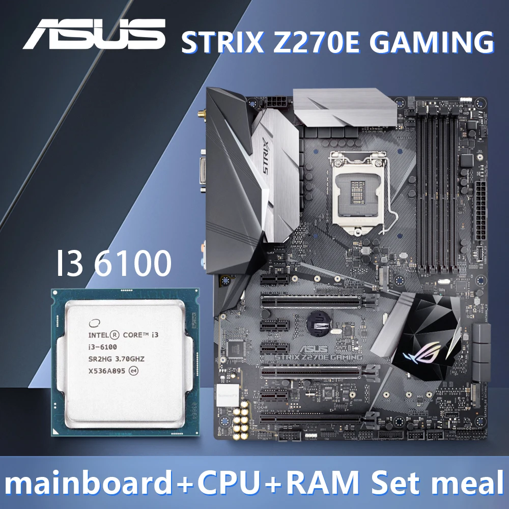 ASUS STRIX Z270E GAMING Motherboard with i3 6100 CPU Socket 1151 uses Intel Z270 Chipset 4 x DDR4 64GB PCIe 3.0 ATX