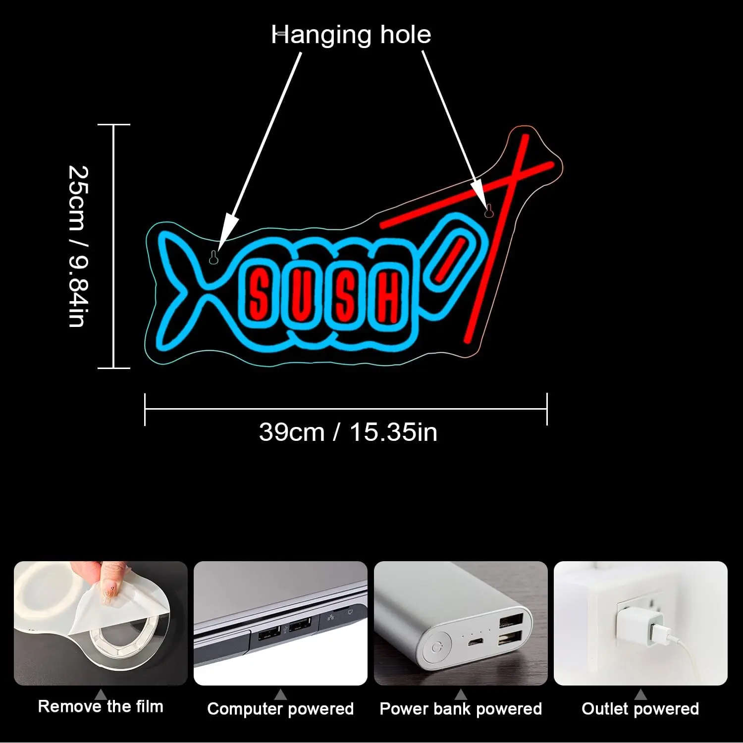 Sushi Fish Neon Sign Dimmable Light Up Sign Wall Decor For Sushi Shop Restaurant Home Kitchen Party Decor