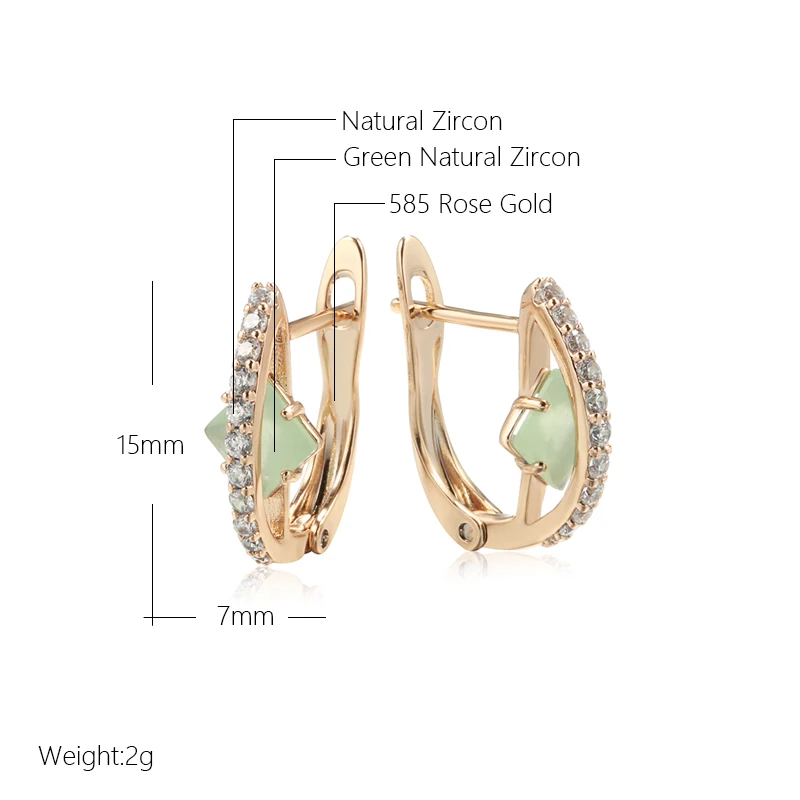 Kinel Hot 585 Rose Gold Color Earrings For Women Shiny Square Green Natural Zircon Vintage Earrings Fine Daily Jewelry Gifts