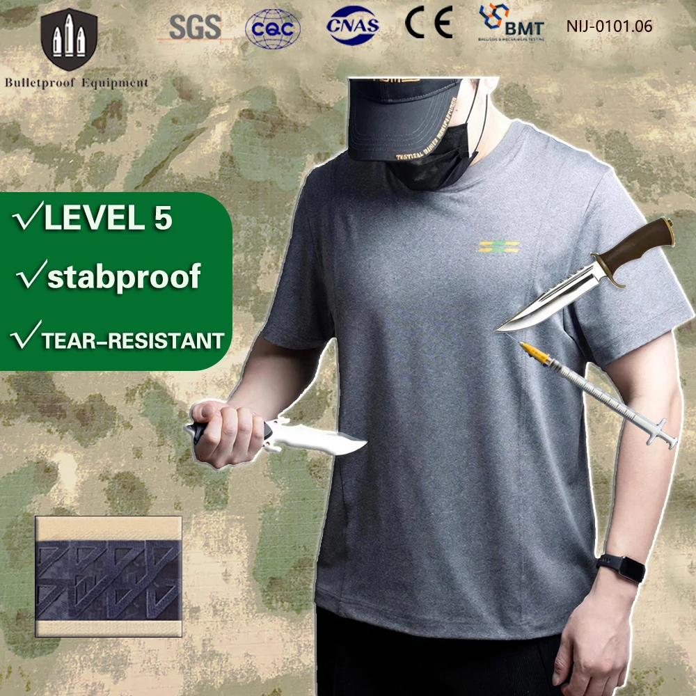 SGS Level 5 Self-defense Thin Hard Protective Portable Hard Guard Stabproof T-Shirt for Security Outdoor Activities