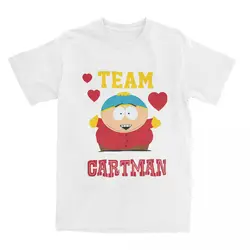 South-Parks Team Cartman Adult T Shirts Men's Pure Cotton Vintage T-Shirt Crew Neck Cartoon Tee Shirt Short Sleeve Clothing