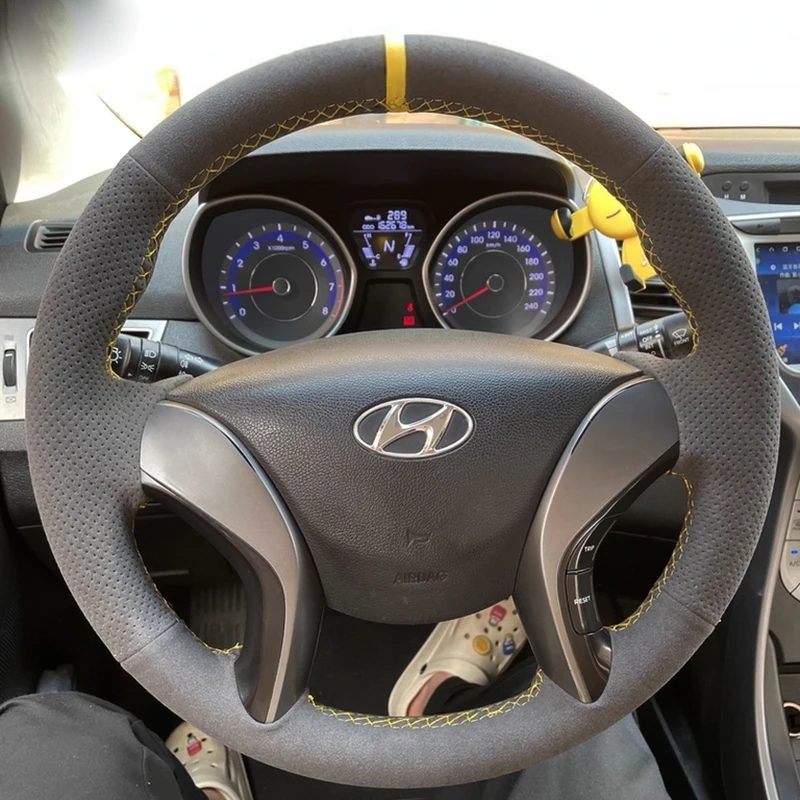 Car Steering Wheel Cover for Hyundai Elantra 2011-2016 Avante I30 2012-2015 2016 Hand-sewn Sewing Suede Braid Protection Cover