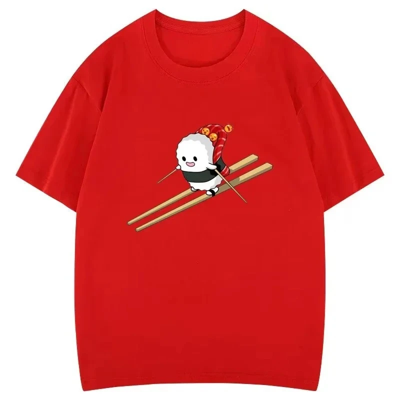 Śmieszna koszulka z grafiką sushi, narty i kreskówki, kreatywny popularny nadruk w stylu estetycznym, topy gotyckie, hipsterskie, codzienne, streetwearowe, damskie.