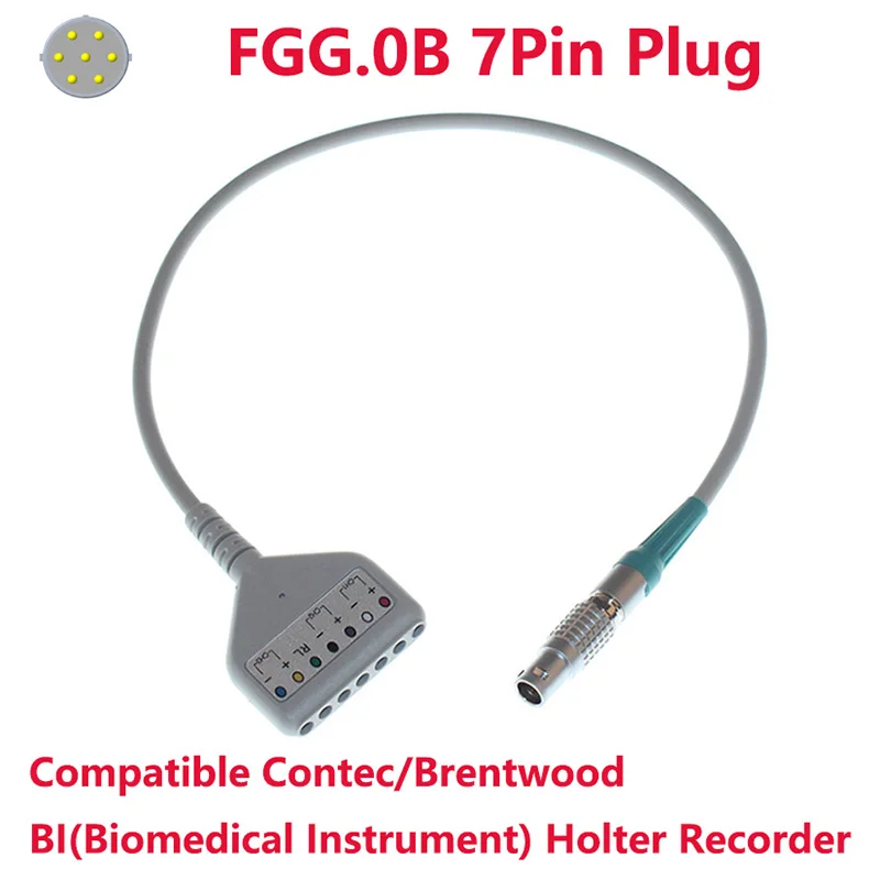 

Compatible Contec/Brentwood/BI(Biomedical Instrument) Holter Recorder,FGG.0B.7Pin Plug To Din 7 Leadwire ECG Trunk Cable.