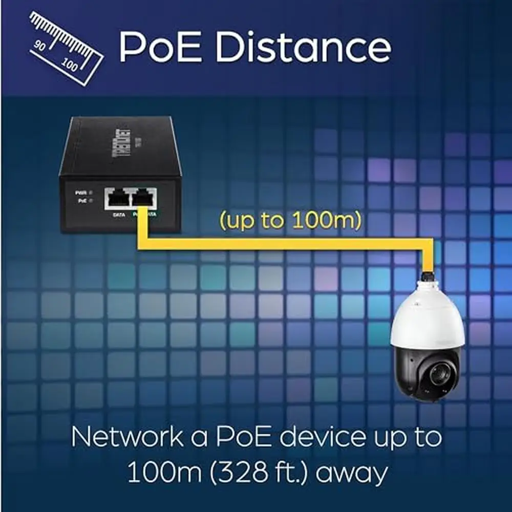 Gigabit PoE Injector Converter 15.4W-30W-95W Output 100m Range Auto-Sensing Technology Wall-Mount Design NDAA TAA Compliant