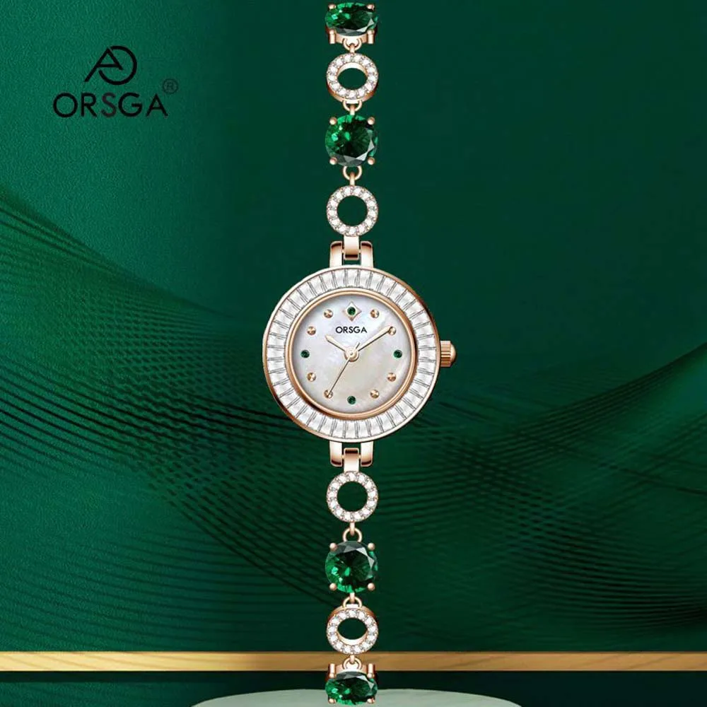

ORSGA Fashion Diamond Studded Ladies Quartz Watch Mother-of-Pearl Dial Luxury Bracelet Crystal Wristwatch for Women reloj час