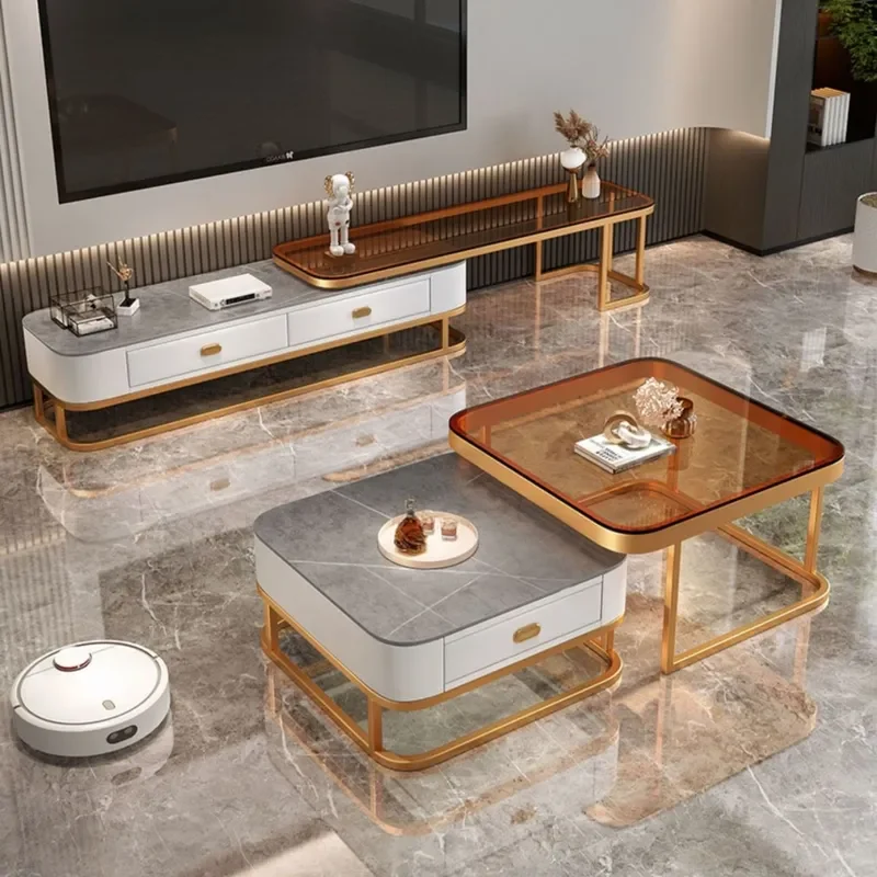 Modern Simple TV Cabinet and Coffee Table Combo for Living Room Small Apartment Floor to Ceiling Locker Light Luxury Style