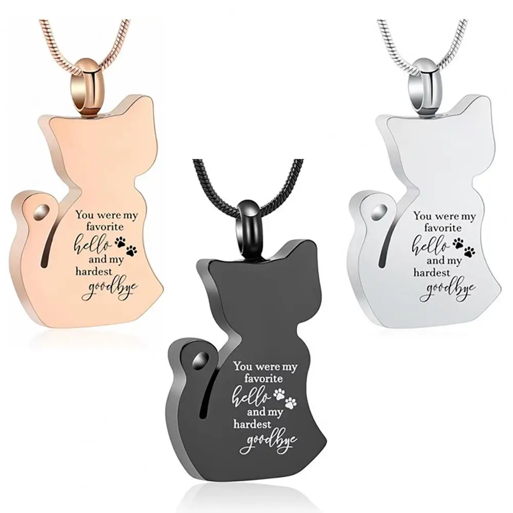 Pendant Necklace Stainless Steel Cat Shape Design Pet Memorial Necklace Corrosion Resistant Pet Urn Necklace Cat Charm Pendant 2