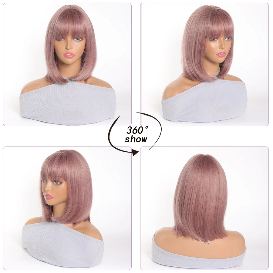 Purple Bangs Short Straight Purple Bob Women's Wig 33cm Synthetic Color Daily Party Role-Playing Wig