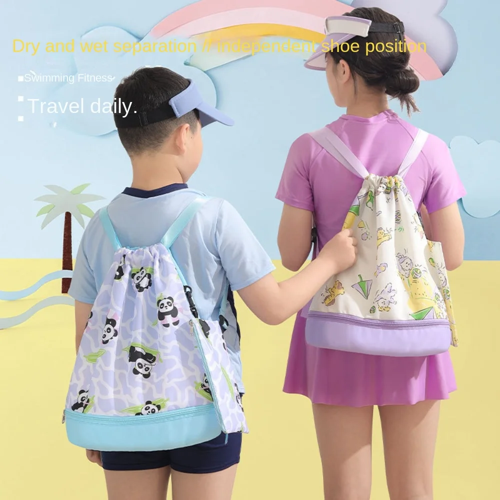 Waterproof Children's Swimming Bag Shoe Compartment Beam Mouth Beach Bag Lightweight Cartoon Swimm Storage Bag Swimming Pool