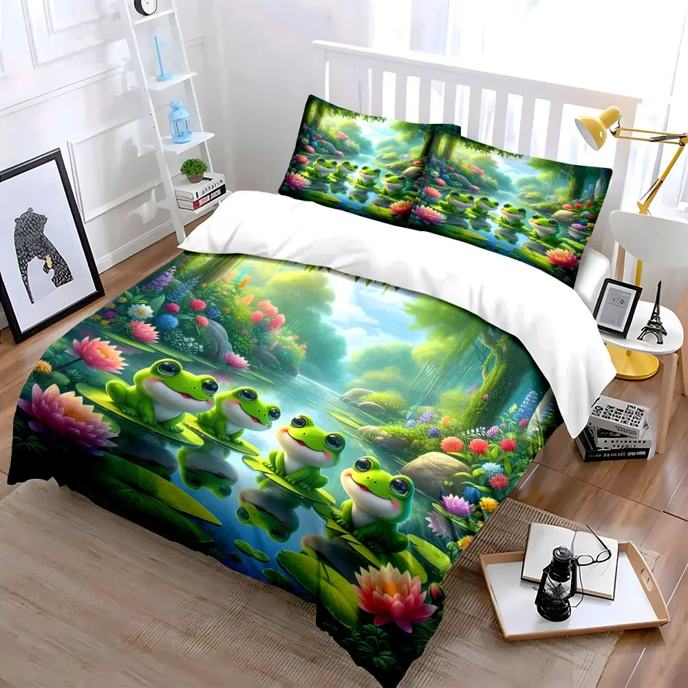 Frog Decoration Set for Garden Soft Comfortable Duvet Cover Bedding Set Included 1*Duvet Cover & 2*Pillowcases, gift