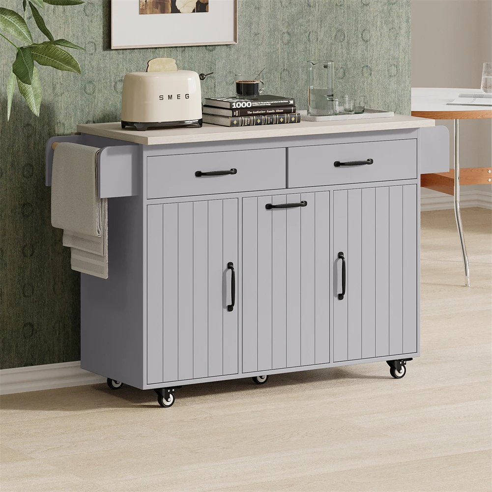 Mobile Kitchen Island On Wheels With Trash Can Storage Kitchen Island Cart With Drop Leaf Cabinet Drawer Spice Rack Towel Rack