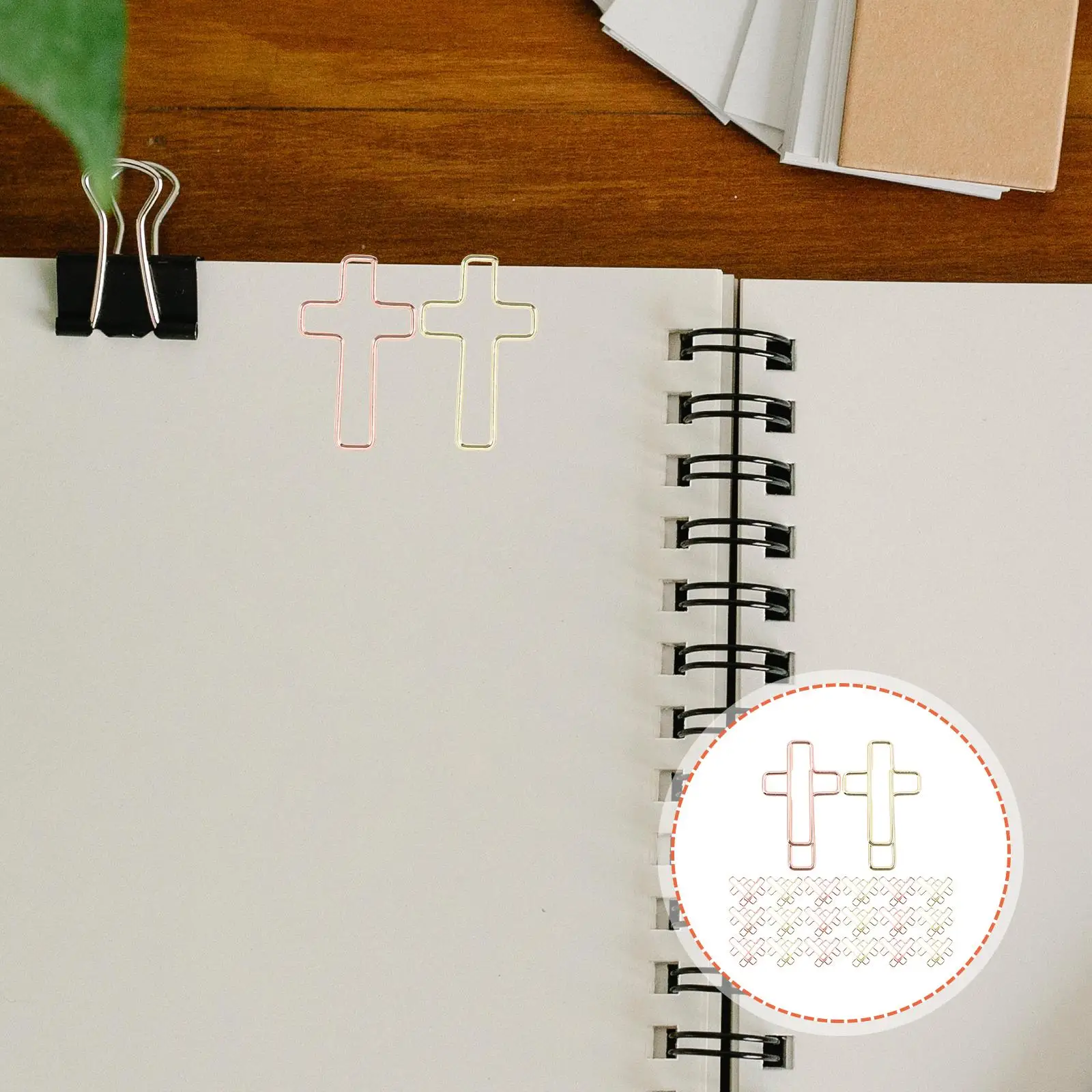 100 Pcs Cross Shape Paper Clips Crucifix Shaped Document Cable Clamp File Novelty Small Office Binding Supplies Metal Homework