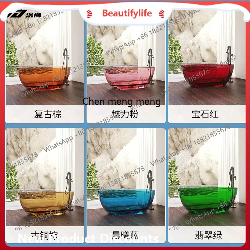 

B67 Crystal transparent colored resin bathtub, integrated independent couple bed and breakfast hotel bathtub customization