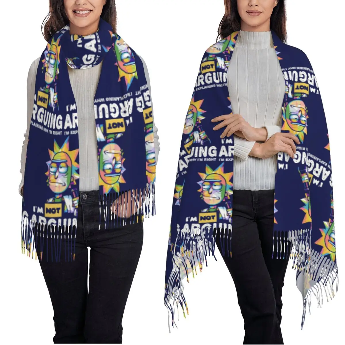 Ricks Moods Cartoon Anime Cachecol com borla para mulheres xales e envoltórios macios e quentes grande outono inverno xale envoltório