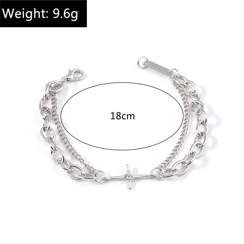 Aihua Silberfarbenes Kettenarmband mit Polaris-Stern für Damen, Trendiges Kreuz-Charm-Armband, Geburtstagsgeschenk für Frauen – Detail 1
