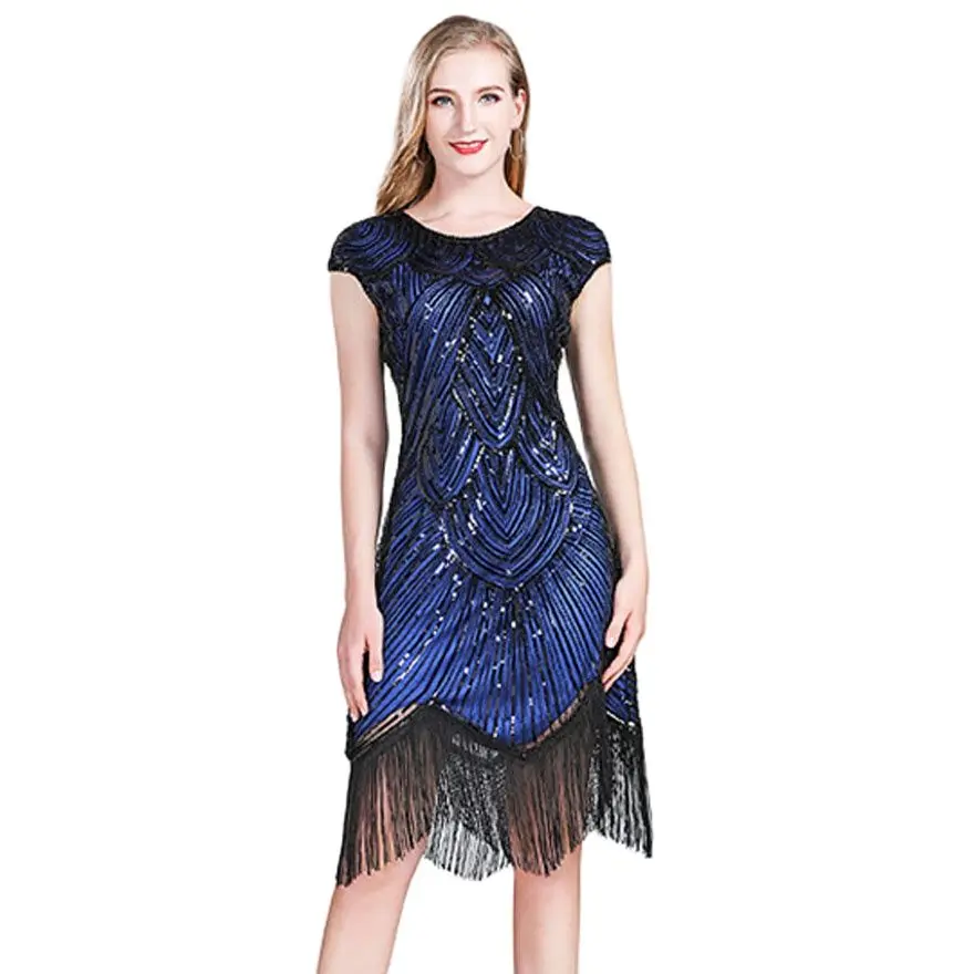 

The Great Gatsby Charleston Sequin Beaded Tassel Skirt 1920s Vintage Round Neck Waist Closing Toast Vestidos Party Dance Dress