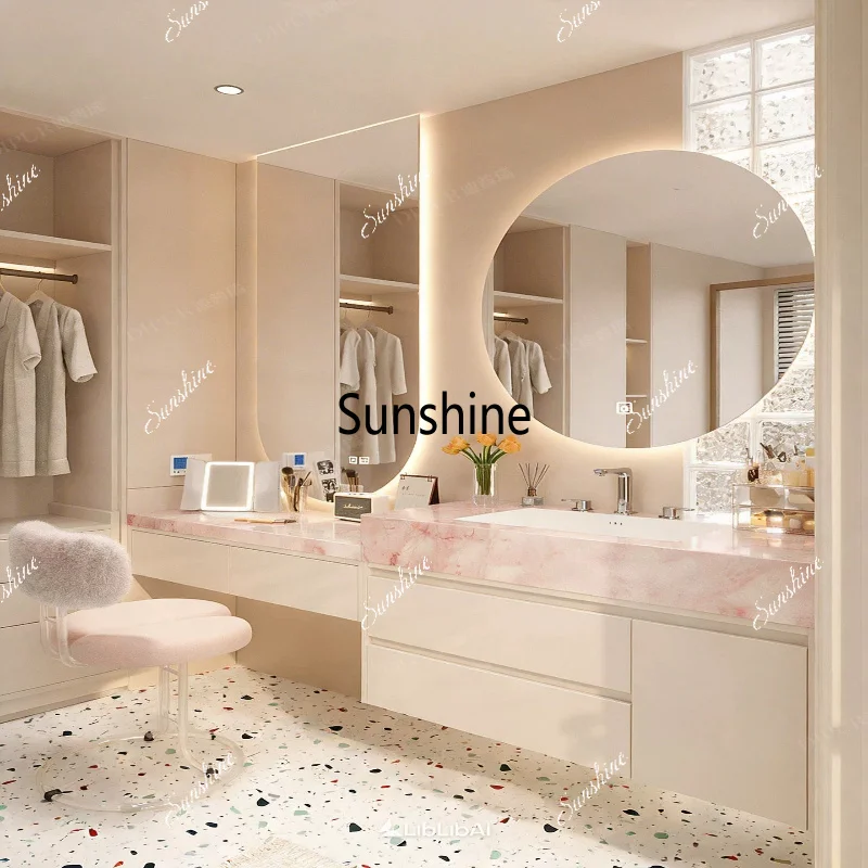 Bathroom cabinet combination hotel wind rock slab seamless ceramic basin customization