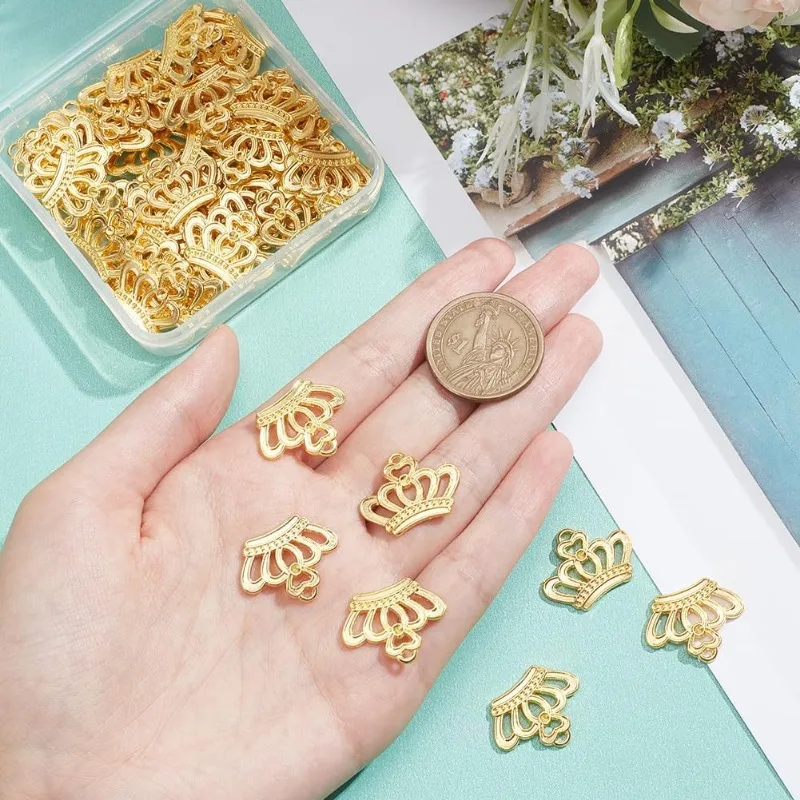 60Pcs Crown Charms Bulk King Crown Charm Mini Crown Charms Alloy Vintage Crown Bead Elegant Tiara Golden Lovely Small Hollow
