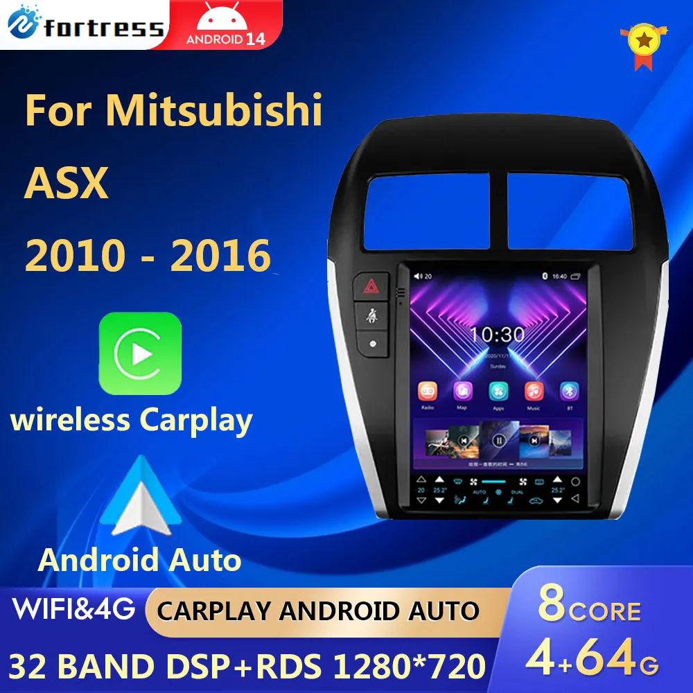 9.7 Inch Android 12 For Mitsubishi ASX 2013 - 2018 Car Radio Navigation GPS 4G 2 Din Video BT SWC AHD Multimedia Stereo WIFI DSP