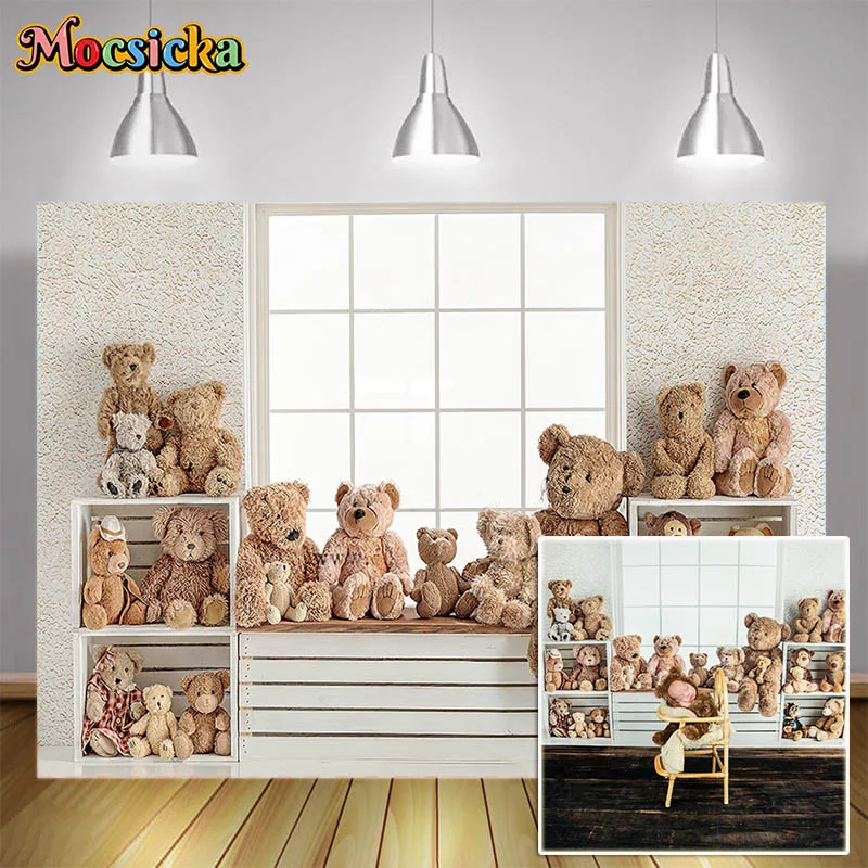 

Mocsicka Beary Cuddly Window Backdrop for Photography Cake Smash Decor Kids Birthday Photo Backdrops Photobooth Studio Props