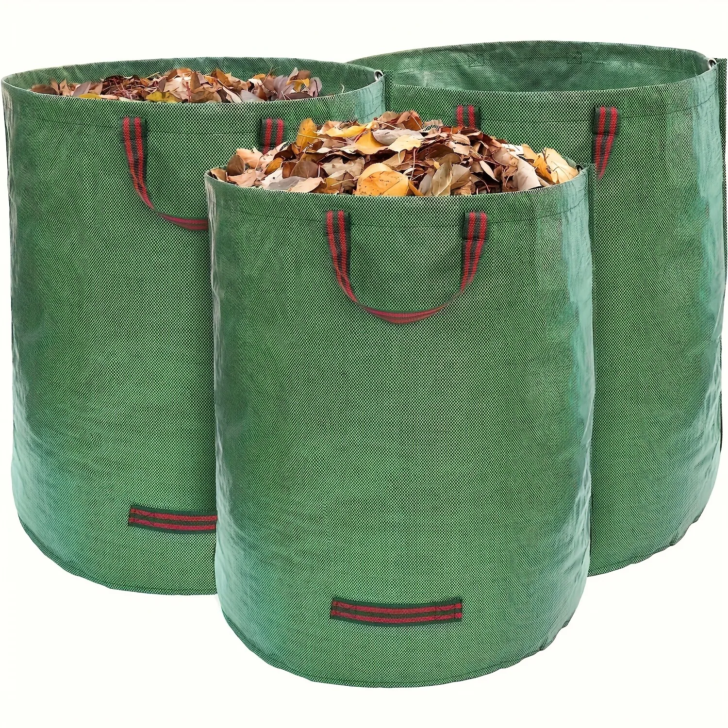 Reusable Garden Waste Bag With Handles Durable PP For Pruning Leaves Plants Green Red Stitching Garden Maintenance Landscaping
