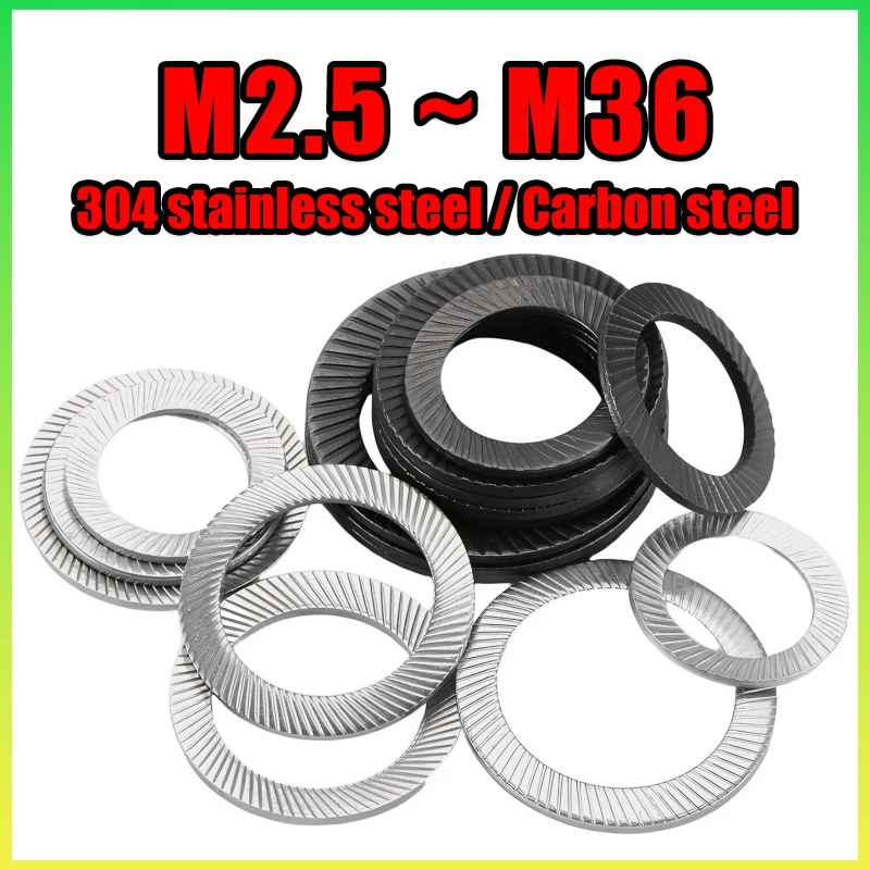 M2.5 M3 M4 M5 M6 M8 M10 M12 M14- M36 304 Stainless Steel/Black Carbon Steel Double-Sided Locking Washer Printing Oblique DIN9250