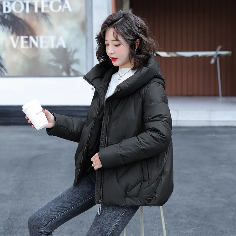 Women's Short Winter Cotton Jacket Warm New Loose Hooded Thick Cotton Coat Trendy Quilted Cotton Padded Jacket Parkas Clothing