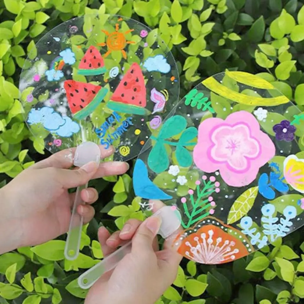 

Funny DIY Transparent Hand Fans Handicrafts Portable DIY Blank Fan Cute Graffiti Fan Students