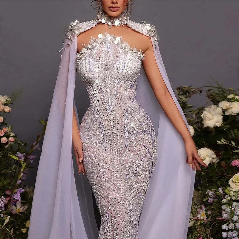 

Removable Mermaid Cloak Women Wedding Dress 3D Appliques Sequins Bride Wedding Dress/Court Train vestidos de novia