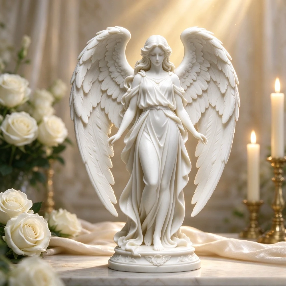 Elegant Angel Statue with Twin Wings 3D printing Angel Figurine with Large Wings Vintage Sculpture for Desktop Memorial Gift