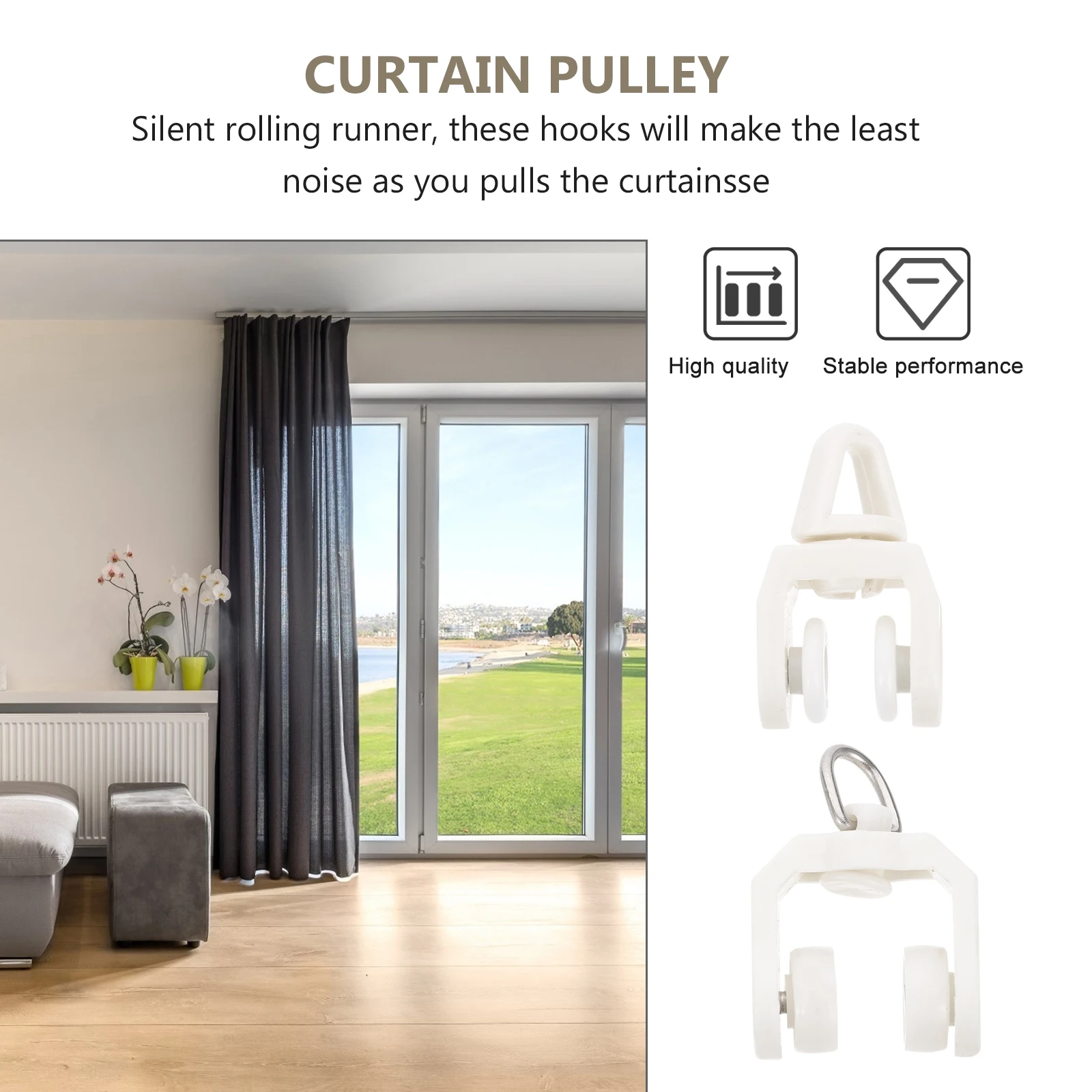

50 Pcs Track Pearl Pulley Drape Gliders Curtain Carriers Runners Beige Plastic Sliders