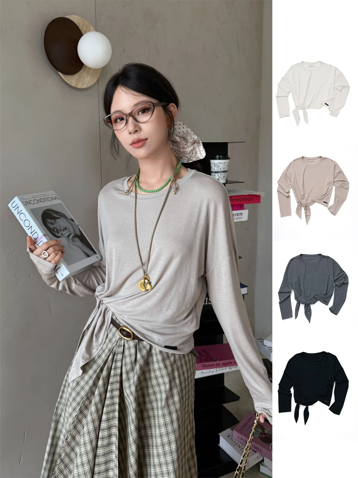 

Брендовая футболка REFOUND TEN Early Autumn Long Sve с узлом на талии GoGoBuyer, отказоустойчивая ручная работа, свободный крой