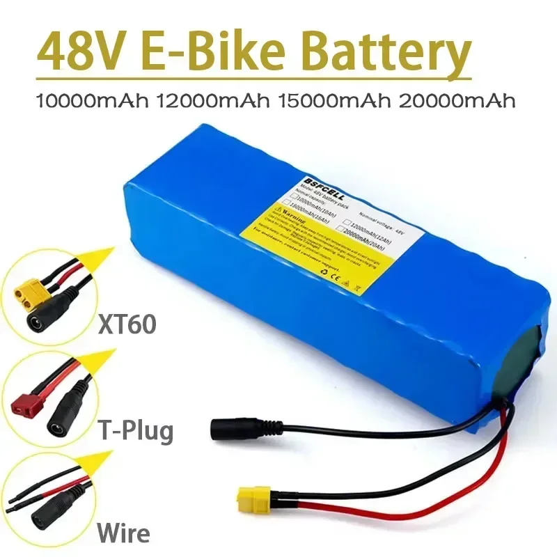 48V pack 48V Ebike Battery 13S3P 10Ah 12Ah 15Ah 20Ah T-Plug XT60 Connector and BMS lithium ion battery For 1000W electric bike