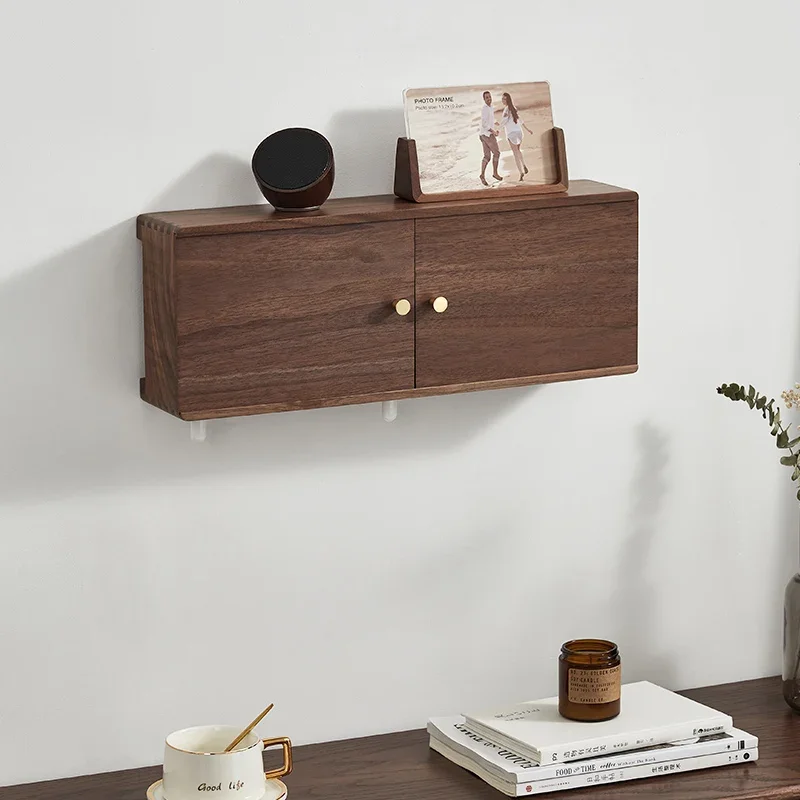 Wall Mount Router Storage Box Living Room WiFi TV Set Top Box Walnut Socket Covering Decor Unobstructed Signal Desktop Organizer