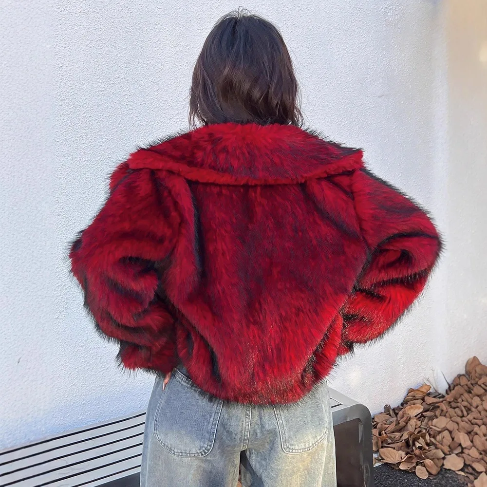 Women Faux Fox Fur Coats Short Jackets Solid Lapel Collar Long Sleeves Open Stitch Thick Warm Fur Office Lady Casual 2025 Winter