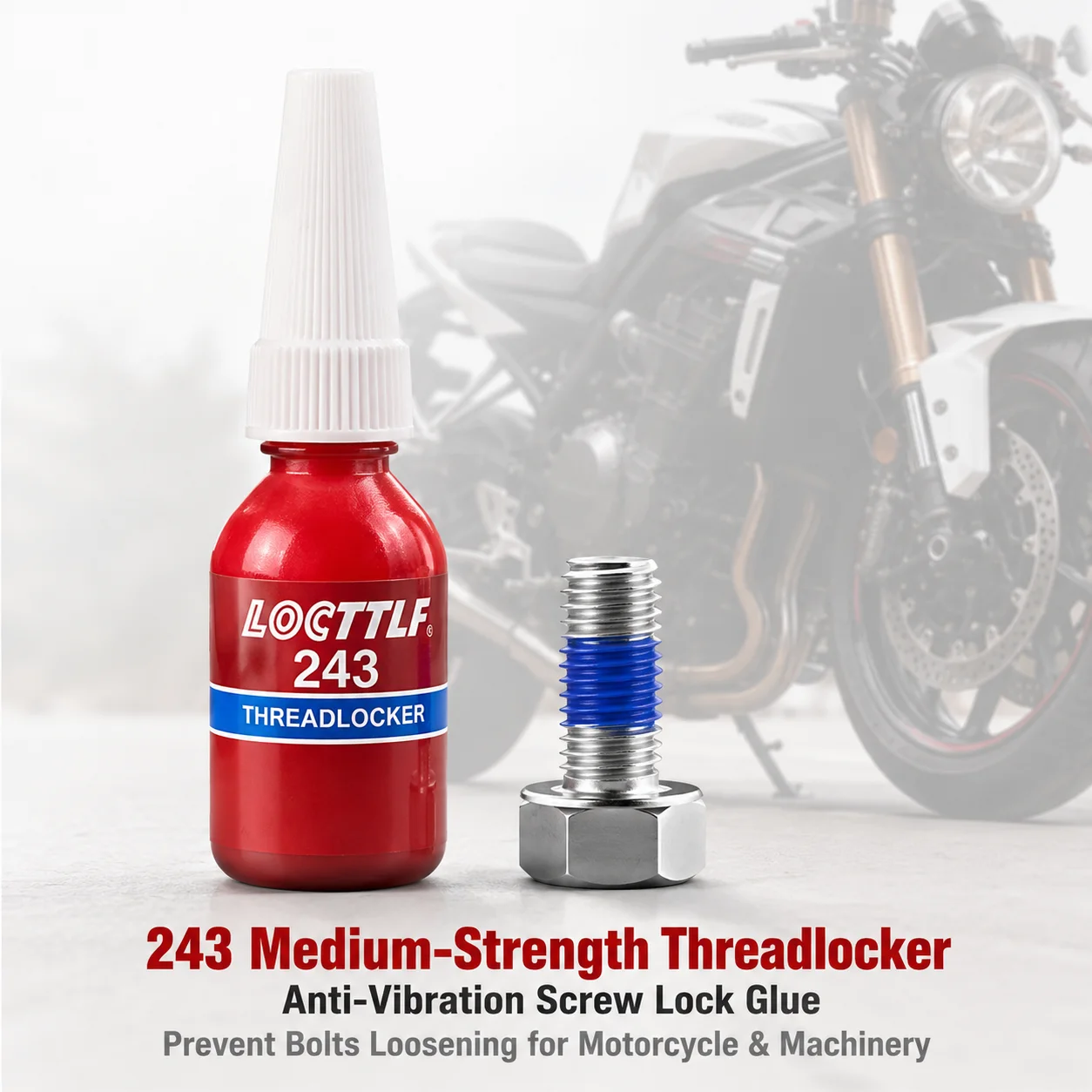 243 Medium‑Strength Blue Threadlocker Oil Resistant Screw Sealant Anti‑Loose Anaerobic Glue for Metal Bolt Nut