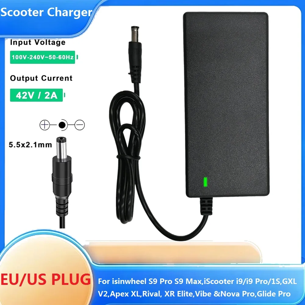 Cargador de 42V 2A para Scooter Eléctrico isinwheel S9 Pro S9 Max, iScooter i9 Pro/1S, GXL V2, Apex XL, Rival, XR Elite, Vibe & Nova Pro, Glide Pro