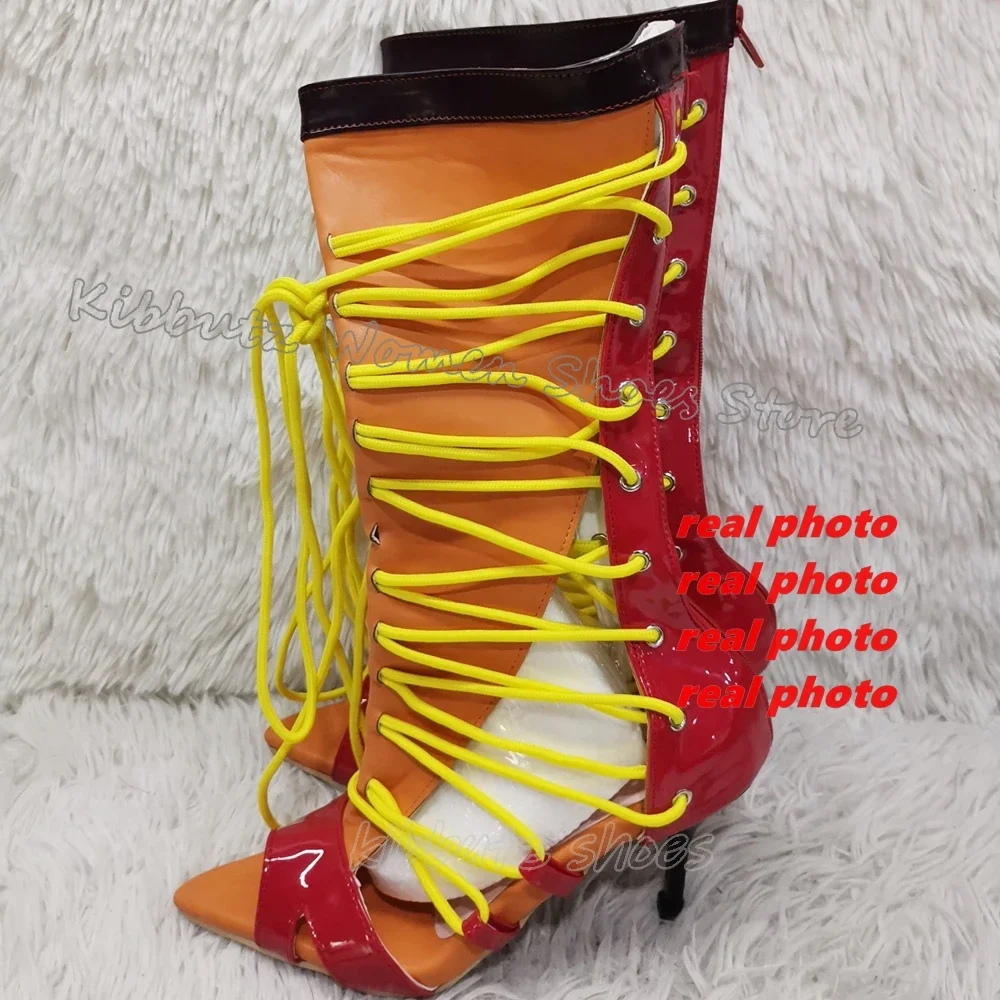 Cross Strap Sandals Genuine Leather Mixed Color Novelty Sexy Fashion Concise Luxury Women Shoes Newest Pointy Thin Heels Zippers