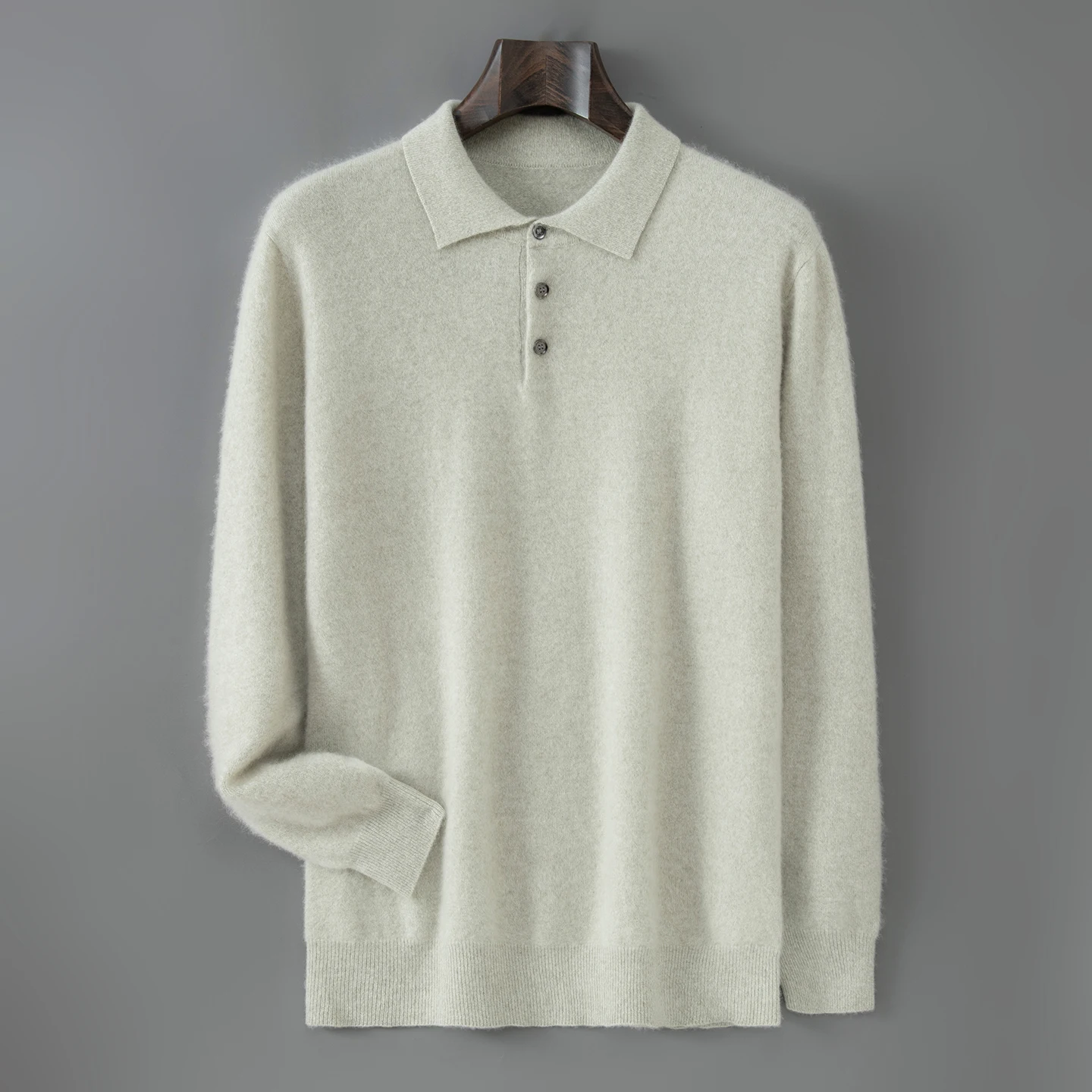 Autumn Winter Men's POLO Collar Knitted Pullover Sweater 100% Cashmere Long Sleeved Shirt Casual Business Solid Color Men's Tops