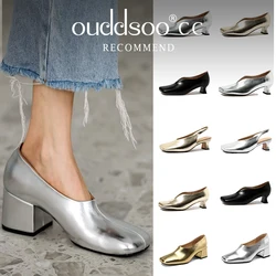 Ods Women's Loafers Genuine Leather Luxury Shoes Sss Grade Silver Heels Gold Pumps Square Toe Elegant Mary Janes Shoes For Women