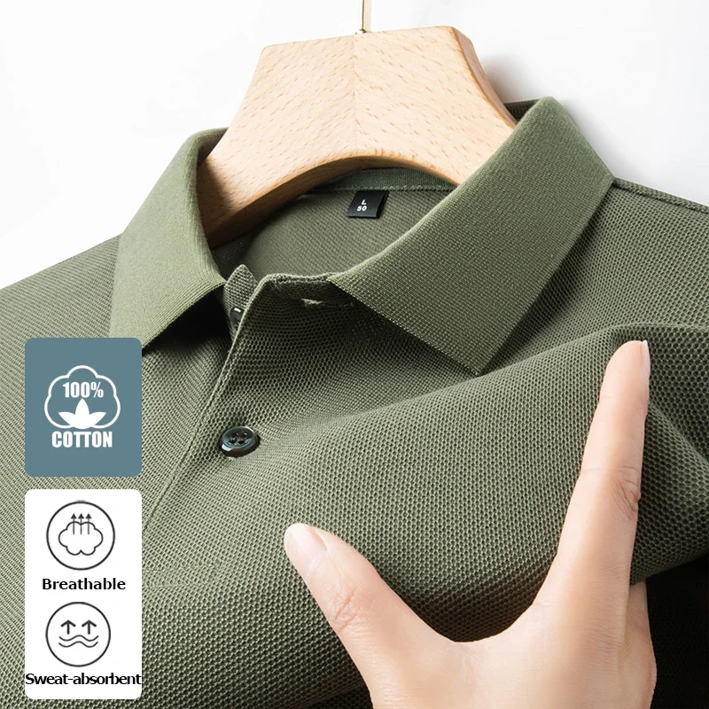 100% cotton polo shirt for men-2025 casual short sleeve summer fashion, breathable cuff t-shirt, 10 colors, ideal for golf