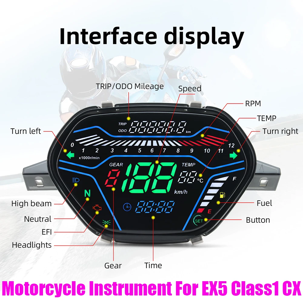 For EX5 Class1 CX DX Digital Motorcycle Speedometer LED Dashboard RPM for Honda Wave100 CD100 for Alpha Ori for Tokyoda DY110-2F