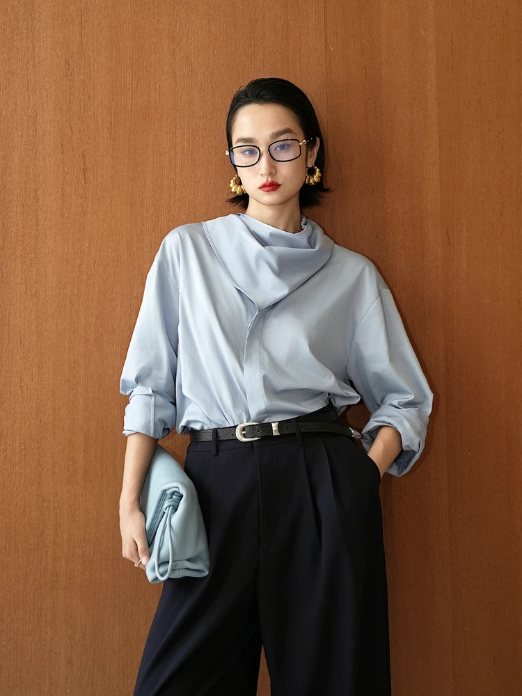 

Romantic lectual Deconstructive Multi-Sle Sa Faionable Versatile High-eld Cotton irt Loose Fit Long Sve Wom...