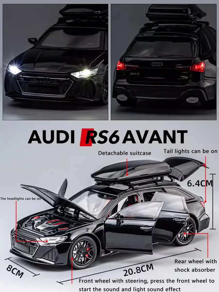 New 1:24 Simulation Rs6 Alloy Car Model Sound And Light Pull Back Toy Car Off-Road Station Wagon Boy Collection Decoration Gift