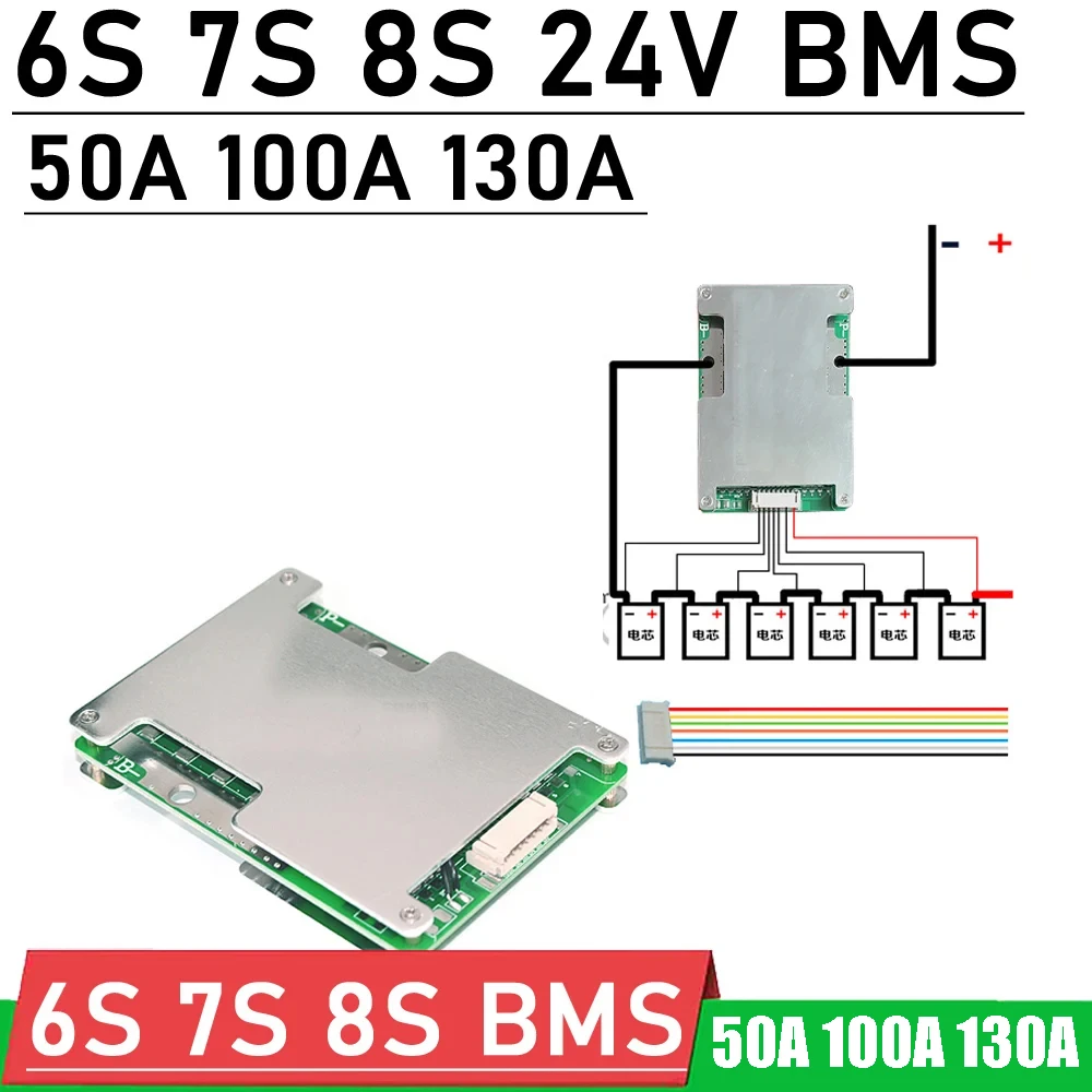 6S 7S 8S 24V 50A 100A 130A li-ion Lifepo4 płyta zabezpieczająca baterię litową BMS balans narzędzie elektryczne RV falownik zasilanie awaryjne